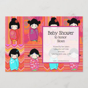 Kokeshi Doll Baby shower Uitnodiging