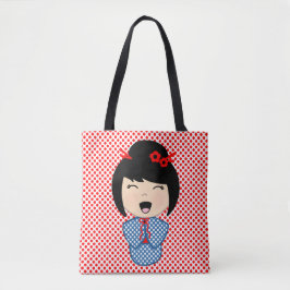 Kokeshi Doll Blue Canvas tas
