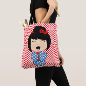 Kokeshi Doll Blue Canvas tas (Dichtbij)