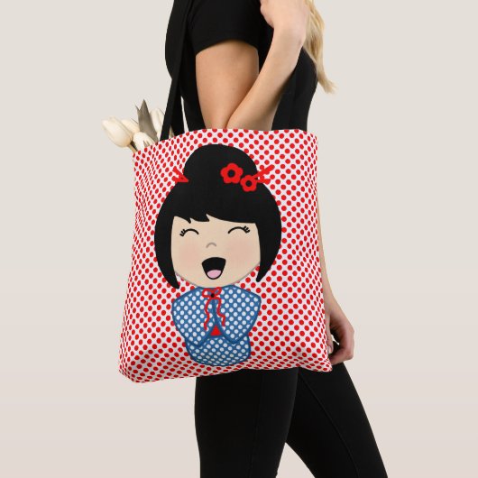 Kokeshi Doll Blue Canvas tas (Dichtbij)