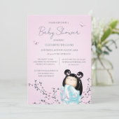 Kokeshi Doll Cherry Blossom Baby shower Kaart (Staand voorkant)