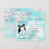 Kokeshi Doll Cherry Blossom Baby shower Kaart (Voorkant / Achterkant)