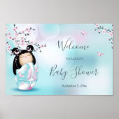 Kokeshi Doll Cherry Blossom Baby shower Poster (Voorkant)