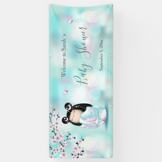 Kokeshi Doll Cherry Blossom | BABY SHOWER Spandoek (Verticaal)