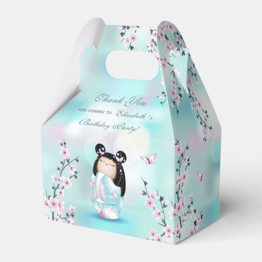 Kokeshi Doll Cherry Blossom Dank u wel Bedankdoosjes (Voorkant Zijde)