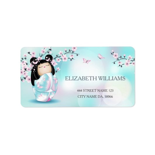 Kokeshi Doll Cherry Blossom Etiket (Voorkant)