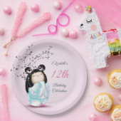 Kokeshi Doll Cherry Blossom | Geestdag meisje Papieren Bordje (Feest)