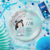 Kokeshi Doll Cherry Blossom | Geestdag meisje Papieren Bordje (Feest)