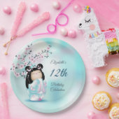 Kokeshi Doll Cherry Blossom | Geestdag meisje Papieren Bordje (Feest)