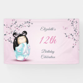 Kokeshi Doll Cherry Blossom | Geestdag meisje Spandoek
