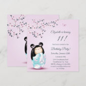Kokeshi Doll Cherry Blossom Girl Birthday Kaart (Voorkant / Achterkant)