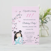 Kokeshi Doll Cherry Blossom Girl Birthday Kaart (Staand voorkant)