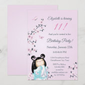 Kokeshi Doll Cherry Blossom Girl Birthday Kaart (Voorkant / Achterkant)