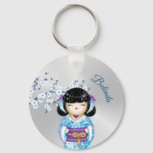 Kokeshi Doll Cherry Blossom Girl Naam Sleutelhanger