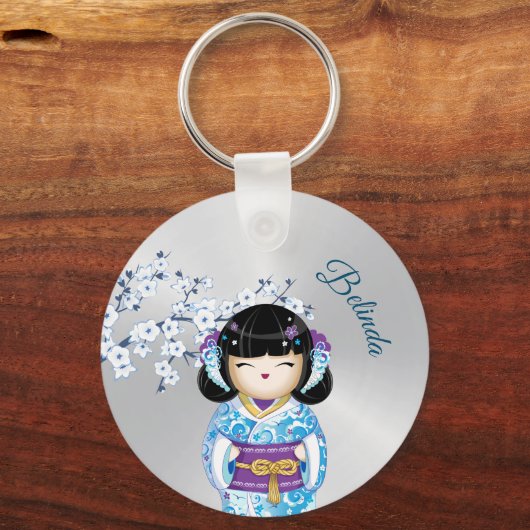 Kokeshi Doll Cherry Blossom Girl Naam Sleutelhanger (Voorkant)