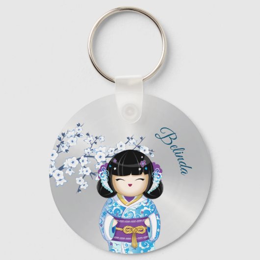 Kokeshi Doll Cherry Blossom Girl Naam Sleutelhanger (Achterkant)