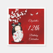 Kokeshi Doll Cherry Blossom | Girl´s Birthday Napk Servet (Voorkant)