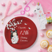 Kokeshi Doll Cherry Blossom | Girl´s Birthday Papieren Bordje (Feest)