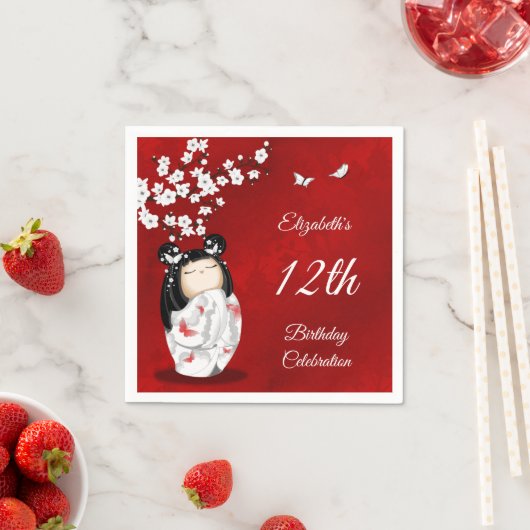 Kokeshi Doll Cherry Blossom | Girl's Birthday Napk Servet (Insitu)