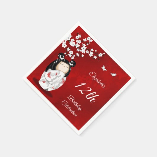 Kokeshi Doll Cherry Blossom | Girl's Birthday Napk Servet (Hoek)