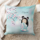 Kokeshi Doll Cherry Blossom Monogram Sierkussen (Deken)