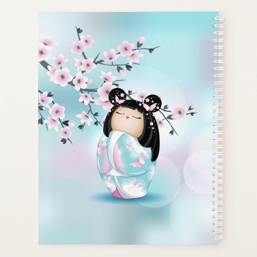 Kokeshi Doll Cherry Blossom Pink Turquoise Name Planner (Achterkant)