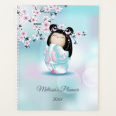 Kokeshi Doll Cherry Blossom Pink Turquoise Name Planner (Voorkant)
