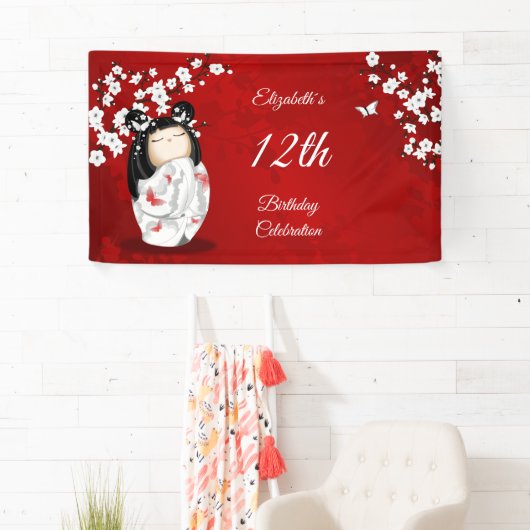 Kokeshi Doll Cherry Blossom Red | Girl´s Birthday Spandoek (Insitu)