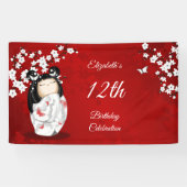 Kokeshi Doll Cherry Blossom Red | Girl´s Birthday Spandoek (Horizontaal)