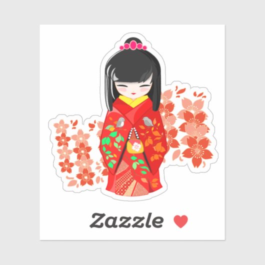 Kokeshi Doll Cherry Blossom Sticker (Vel)