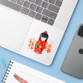 Kokeshi Doll Cherry Blossom Sticker (Laptop met iPhone)