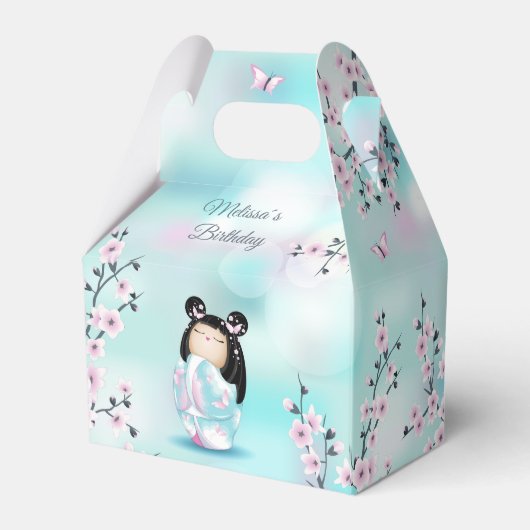 Kokeshi Doll Cherry Blossom Turquoise Bedankdoosjes (Achterkant)