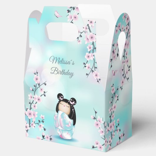 Kokeshi Doll Cherry Blossom Turquoise Bedankdoosjes (Geopend)