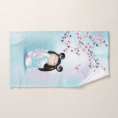 Kokeshi Doll Cherry Blossom Turquoise Girls Hand T Bad Handdoek (Handdoek)
