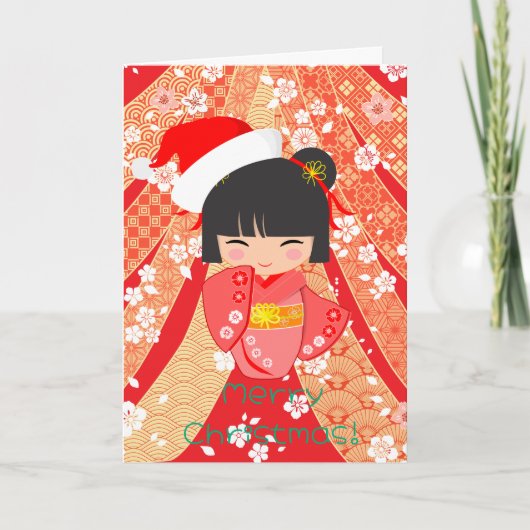 Kokeshi Doll Christmas Card Kaart (Voorkant)