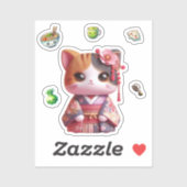 Kokeshi Doll, Cut Cat Kokeshi Doll Sticker (Vel)