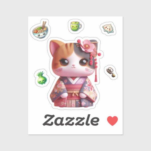 Kokeshi Doll, Cut Cat Kokeshi Doll Sticker (Vel)