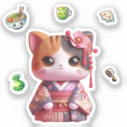 Kokeshi Doll, Cut Cat Kokeshi Doll Sticker (Voorkant)