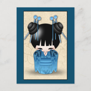 Kokeshi Doll Dressed In Blue Briefkaart