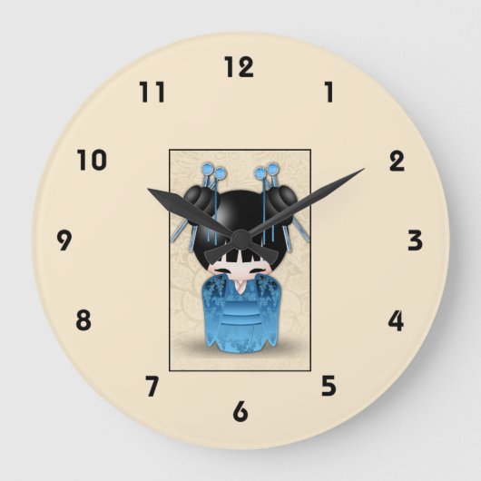 Kokeshi Doll Dressed In Blue Grote Klok (Voorkant)