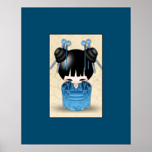 Kokeshi Doll Dressed In Blue Poster