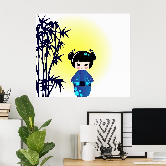 Kokeshi doll en bamboe poster (Thuiskantoor)