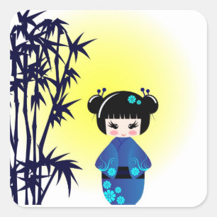 Kokeshi doll en bamboo vierkante sticker
