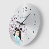 Kokeshi Doll en Cherry Blossom Silver Monogram Grote Klok (Hoek)