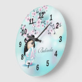 Kokeshi Doll en Cherry Blossom Turquoise Large  Grote Klok (Hoek)