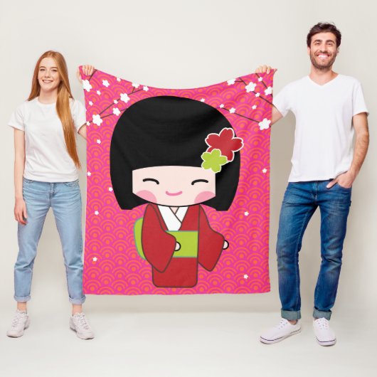 Kokeshi Doll fleece werp Blanket Deken (In situ)