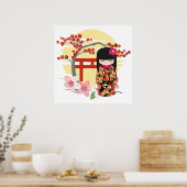Kokeshi Doll Floral Kimono Poster (Keuken)