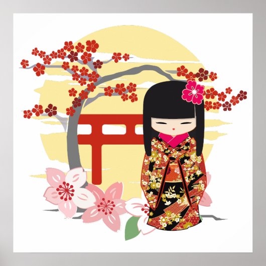 Kokeshi Doll Floral Kimono Poster (Voorkant)