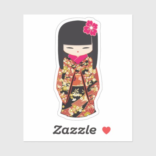 Kokeshi Doll Floral Kimono Sticker (Vel)