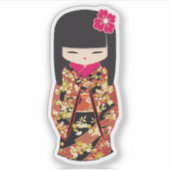 Kokeshi Doll Floral Kimono Sticker (Voorkant)